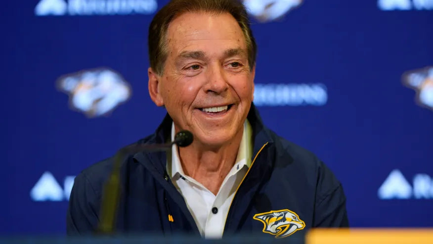 Nick Saban at a press conference-AP Photo George Walker IV