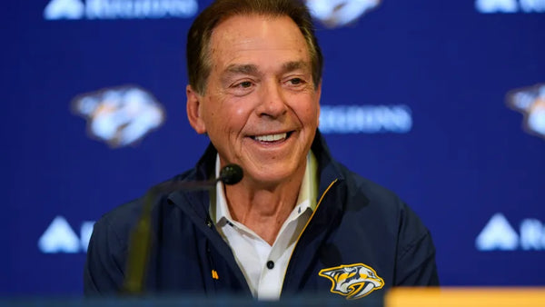 Nick Saban at a press conference-AP Photo George Walker IV